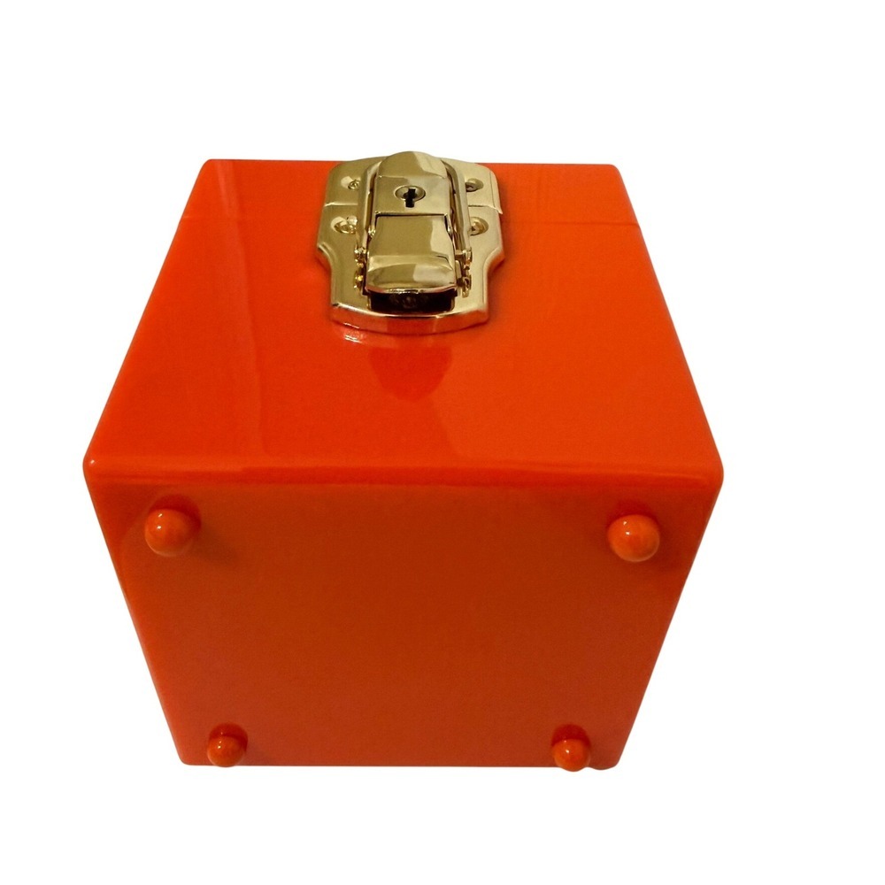Amy Sheehan Acrylic Cube Box Trunk Handbag Orange Gold Hardware Women’s Small - Picture 7 of 12